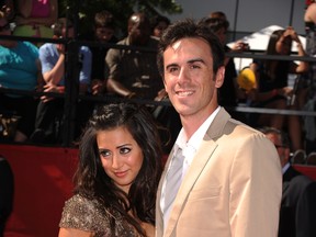 Actress Noureen DeWulf and NHL goalie Ryan Miller arrive at the 2010 ESPY Awards at Nokia Theatre L.A. Live on July 14, 2010 in Los Angeles, California.  (Photo by Jason Merritt/Getty Images)