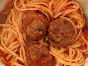 Fresh tomato sauce is possible in under 20 minutes. Pictured here with freezer meatballs.