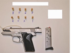 A semi-automatic handgun and ammunition were seized when Lower Mainland gangster Arash (Monty) Younus was arrested in Victoria