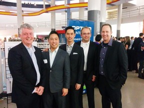 The individuals in the Optigo team picture are (from left to right): Jim Derbyshire - Board Chair and mentor. Pook-Ping Yao - CEO & co-founder Byron Thom - co-founder, VP Systems and General Counsel Dan Ronald - co-founder, VP Product Management Jeff Koffman - Director Business Development