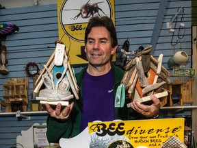 Terry Gall, of GardenWorks at Mandeville, with assortment of bee and bird nesting boxes
