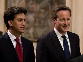 The leader of the Labour Party, Ed Miliband (left) could well defeat British Prime Minister David Cameron (right) in this May's election. But it's not because his party is popular. It's mainly because the Conservative Party's support has been eaten away by the growing number of British voters who want to reduce immigration levels. Is there a message from Britain for Canada?