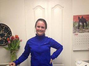 In my new New Balance gear from Rackets and Runners, just after a 5km run