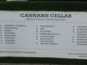 One of the more creative signs raises high expectations outside a "medicinal dispensary" at Broadway near Alma, which calls itself the Cannabis Cellar. Just don't mention studies pointing to addiction and lower IQs.