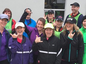 After warming up to a few AC/DC classic songs in the W.C. Blair Recreation Centre parking lot, this healthy Langley group hit the streets for Week 4 Sun Run training. Nobody  seemed to mind the rain.
