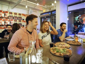 Vancouver  B.C.   January 28, 2015
Great place to relax-- Dinner enjoy the great food and atmosphere inside of Pizza Fabrika on Robson Street  in  Vancouver on January 28, 2015.

Mark van Manen/PNG Staff
Photographer

see Mia Stainsby/ Vancouver Sun Lifestyle Food review stories /Features  /WEB

00034348AA