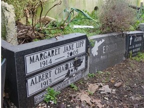 The marble gravestone of Peggy Matheson’s parents — Margaret Jane Lipp (1914-2005) and Albert Charles Lipp (1913-1976) — is among eight tombstones recently found near the corner of Commercial and Powell streets.