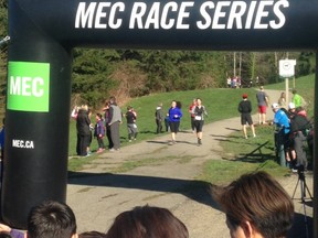 Amy approaches the finish line at the MEC Inter River Ripper 10km race on Saturday, February 28.