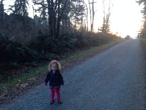 We finally let The Girl out of her stroller at the end of a recent racing-the-sunset run.