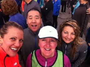 Pinetree Run 10KM faster group Katya Holloway (left), Jason, Michelle (right), Val (front).