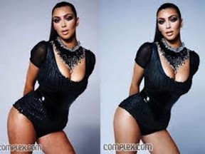 Original and slimmed-down version of the ever-present tabloid queen Kim Kardashian.