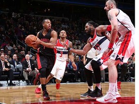 Kyle Lowry of the Toronto Raptors drives with the ball against the Washington Wizards during a January NBA game at the Verizon Center in Washington, D.C. (Ned Dishman, NBAE via Getty Images)