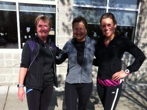 Katya Holloway(right) after a training run at Pinetree Coquitlam with leaders Val (left) and Michelle.