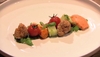 Tomato five-ways with crispy sweetbreads.