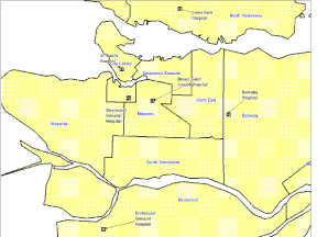 Distribution of hospitals in Greater Vancouver