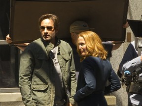 Shooting of X-Files in Vancouver on Tuesday, June 9, 2015, starring David Duchovny and Gillian Anderson.