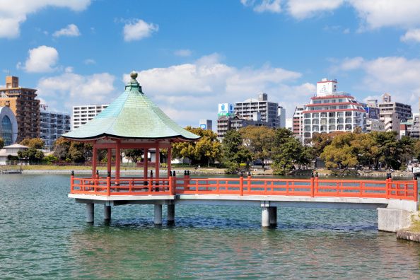 Japan, Kyushu Region, Fukuoka Prefecture, Large moat park. (Photo by: JTB Photo /UIG via Getty Images)