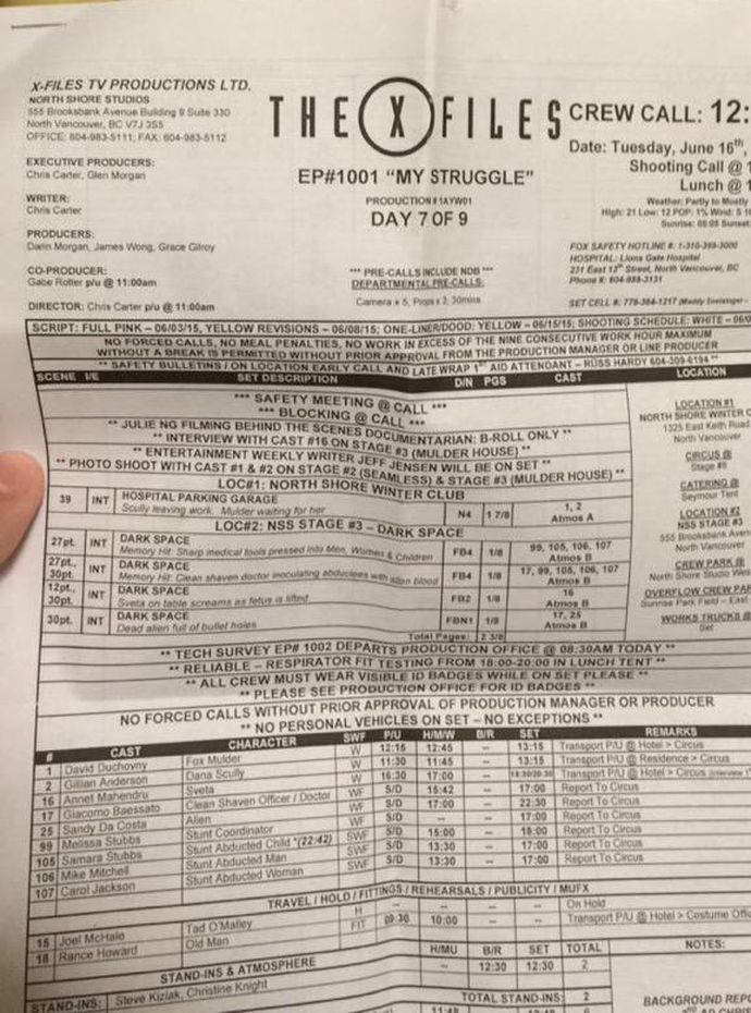 call X Files fanatics dissect leaked call sheet (spoilers)