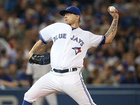 Blue Jays reliever Brett Cecil in action earlier this season. The Jays' bullpen has the fewest number of saves in Major League Baseball. (Tom Szczerbowski, Getty Images)