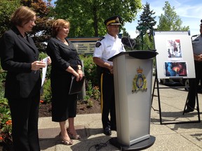 Insp. Joanne Boyle, Mayor Linda Hepner, Supt. Manny Mann at news conference Monday