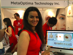 Maryam Sadeghi at the World Congress of Dermatology in Vancouver this week where dermatologists are trying out her innovation: a microscope attachment for smartphones that lets doctors and patients take, store and share high quality, magnified images of moles and other suspicious skin lesions.