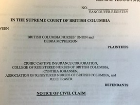 Statement of claim filed by the BC Nurses Union against other nursing bodies.