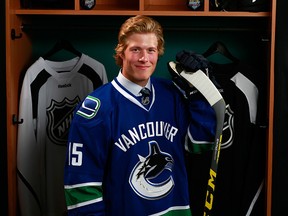 SUNRISE, FL - JUNE 26:  Brock Boeser poses for a portrait after being selected 23rd overall by the the Vancouver Canucks during Round One of the 2015 NHL Draft at BB&T Center on June 26, 2015 in Sunrise, Florida.  (Photo by Jeff Vinnick/NHLI via Getty Images)
