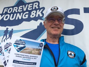 John Young of Richmond is all smiles these days as he promotes the inaugural Forever Young 8K set for Sept. 13. The co-founder of the Forever Young Running Club, who had triple bypass heart surgery 18 months ago, said the run is needed to recognize the athletic achievements and fitness efforts of those 55 and over.
