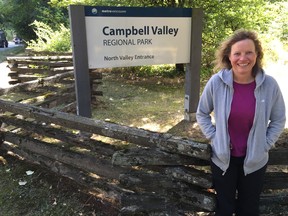 MEC Langley race director Kathie Schellenberg is looking for a checkered flag, as next Sunday's half-marathon, 10K and 5K in scenic Campbell Valley Regional Park will utilize the historic Langley Speedway, which used to host NASCAR events.