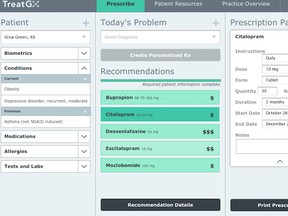 The TreatGx digital forms that are intended to help guide doctors and pharmacists in safe prescribing based on patient genomics and other factors.  Emily Carr   staff and students helped design the software graphics.