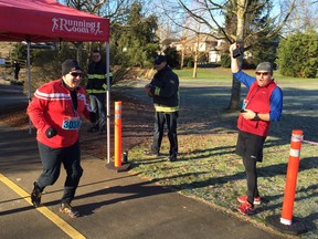 More than 130 runners and walkers literally rung in 2016 on Friday morning at Mill Lake in Abbotsford as participants in the annual Pure Protein 5K Resolution Run were greeted at the finish line by bell-clanging race officials. There were 10 Running Room races in B.C. on New Year's Day.