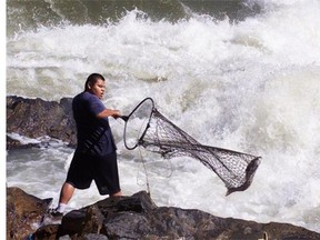 Aboriginal dip-net fishing on the Fraser River near Lillooet. Overlapping fishing rights with the St:Lo Nation that need to be worked out is one of the reasons given for the Yale First Nation putting the brakes on implementing their new treaty.