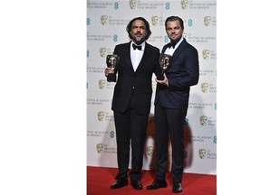 US actor Leonardo DiCaprio poses with the award for a leading actor for his work on the film ‘The Revenant’ at the BAFTA British Academy Film Awards at the Royal Opera House in London on February 14, 2016.