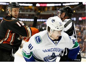 Anaheim Ducks captain Ryan Getzlaf tried to push around 19-year-old Jared McCann and the Vancouver Canucks Monday, largely succeeding en route to a 4-0 Ducks victory.