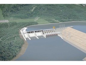 Artist conception of Site C dam in the Peace River region.