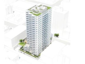 An artist’s rendition of the proposed 21-storey residential tower for Vancouver’s West End at 1754-1772 Pendrell St.