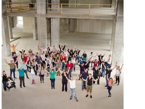 Arts Club staff stand on the floor of the new BMO Theatre Centre. The theatre, which also houses Bard on the Beach, hosts the premiere of Peter and the Starcatcher on Thursday.