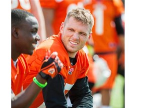Austin Collie during BC Lions mini camp at their practice facility in Surrey, BC, April 29, 2015.