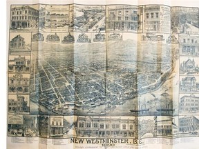 A “bird’s eye view” map of New Westminster from a Dec., 1889 “holiday edition” of the Vancouver World is among the historic documents that used to belong to Francis Carter Cotton, the owner of Vancouver’s first newspaper, the News-Advertiser.