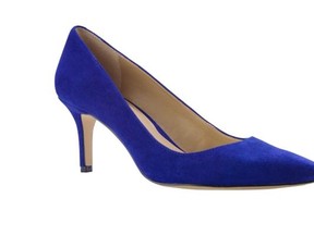 Bold blue: Elvis Presley was on to something when he sang about those Blue Suede Shoes. The famous colour combination gets an update from a sleek pointed toe and an oh-so on trend kitten heel with these Eryn suede pumps in cobalt blue from Ann Taylor. Who says you can’t bring a little retro rock ‘n’ roll to the office?  Anntaylor.com | $179.56