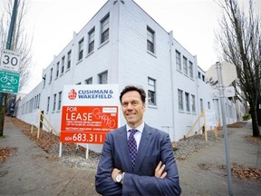 Brent Sawchyn of PC Urban Developers at building at 22 East 5th Avenue (where they are redeveloping the old site) in Vancouver. Sawchyn indicated they are keeping the old facade of the building where radio equipment was manufactured during the Second World War.