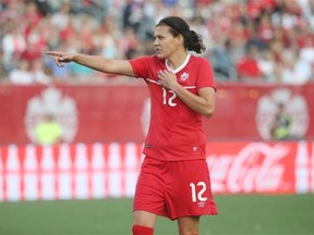 Burnaby’s Christine Sinclair 159th internatial goal helped lift the Canadian women’s soccer team to a 6-0 rout of Trinidad and Tobago on Sunday at the 2016 CONCACAF Women’s Olympic qualifying tournament. The second-half marker moved her ahead of Mia Hamm into second place on the all-time international goal scoring list. American Abby Wambach is first with 184.