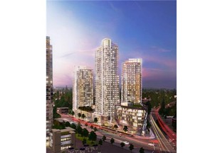Artist rendering of  Kings Crossing, by Cressey, which will include three residential towers, ranging from 26-36 storeys, a six-floor office tower, and several retail businesses and services.