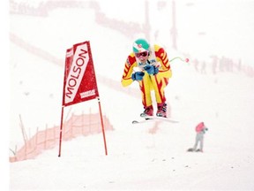 Canadian alpine skier Rob Boyd, one of the so-called Crazy Canucks, competes during Molson’s Downhill at Whistler on February 24, 1989.