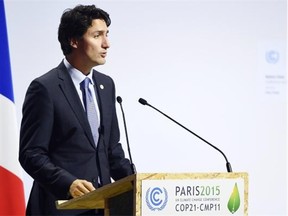Canadian Prime Minister Justin Trudeau delivers a speech delivers a speech during the opening day of the World Climate Change Conference 2015 (COP21), on November 30, 2015 at Le Bourget, on the outskirts of the French capital Paris. World leaders opened an historic summit in the French capital with “the hope of all of humanity” laid on their shoulders as they sought a deal to tame calamitous climate change.