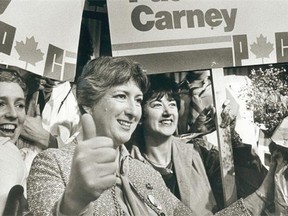 Pat Carney celebrates her election to the House of Commons as MP for Vancouver Centre in February 1980.