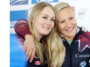 Driver Kaillie Humphries, right, and brakeman Melissa Lotholz won the women’s bobsled World Cup race on Jan. 15 in Park City, Utah.