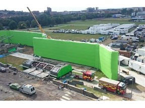 A green screen on the set of the film "Avengers: Age of Ultron" shot in London, England, is shown in a handout photo. Four partners, David McIntosh, Steve Smith, Mike Branham and Mike Kirilenko, have been named Oscar winners for engineering and developing the cutting-edge green screen, called the Aircover Inflatables Airwall. THE CANADIAN PRESS/HO-Aircover Inflatables