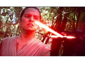 Scene from Star Wars VII: The Force Awakens trailer. Ren meets Kylo Ren ... and his lightsaber.
