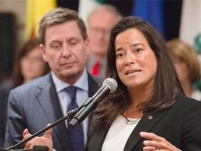 Federal Justice Minister Jody Wilson-Raybould speaks at a news conference Thursday after a federal-provincial-territorial meeting of justice and public safety ministers in Quebec City.